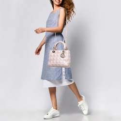Pre Owned Dior Pink Leather Medium Lady Dior Tote Bag