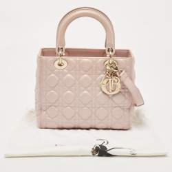 Pre Owned Dior Pink Leather Medium Lady Dior Tote Bag