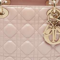 Pre Owned Dior Pink Leather Medium Lady Dior Tote Bag