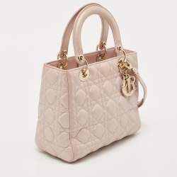 Pre Owned Dior Pink Leather Medium Lady Dior Tote Bag