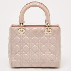 Pre Owned Dior Pink Leather Medium Lady Dior Tote Bag