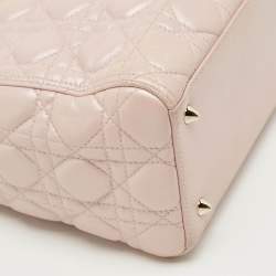 Pre Owned Dior Pink Leather Medium Lady Dior Tote Bag