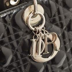 Pre Owned Dior Black Cannage Patent Leather Large Lady Dior Tote