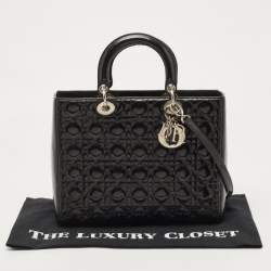 Pre Owned Dior Black Cannage Patent Leather Large Lady Dior Tote