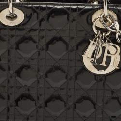 Pre Owned Dior Black Cannage Patent Leather Large Lady Dior Tote