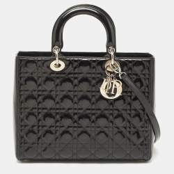 Pre Owned Dior Black Cannage Patent Leather Large Lady Dior Tote