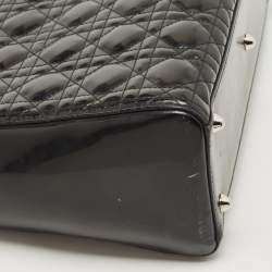 Pre Owned Dior Black Cannage Patent Leather Large Lady Dior Tote