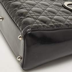 Pre Owned Dior Black Cannage Patent Leather Large Lady Dior Tote