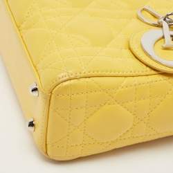 Pre Owned Dior Yellow Cannage Leather Mini Chain Lady Dior Tote