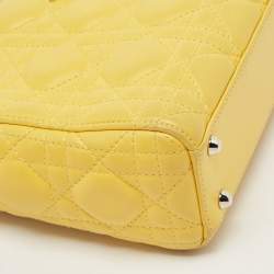 Pre Owned Dior Yellow Cannage Leather Mini Chain Lady Dior Tote