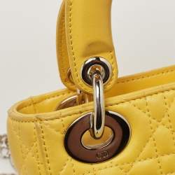 Pre Owned Dior Yellow Cannage Leather Mini Chain Lady Dior Tote