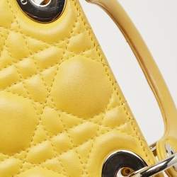Pre Owned Dior Yellow Cannage Leather Mini Chain Lady Dior Tote