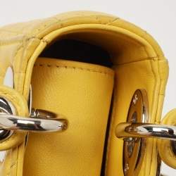 Pre Owned Dior Yellow Cannage Leather Mini Chain Lady Dior Tote