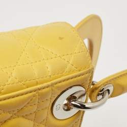 Pre Owned Dior Yellow Cannage Leather Mini Chain Lady Dior Tote