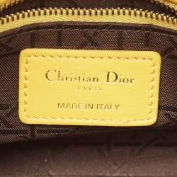 Pre Owned Dior Yellow Cannage Leather Mini Chain Lady Dior Tote