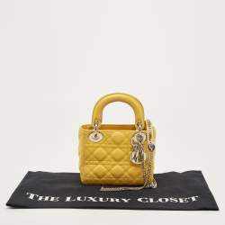 Pre Owned Dior Yellow Cannage Leather Mini Chain Lady Dior Tote