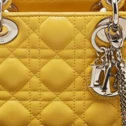 Pre Owned Dior Yellow Cannage Leather Mini Chain Lady Dior Tote