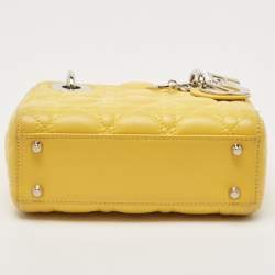 Pre Owned Dior Yellow Cannage Leather Mini Chain Lady Dior Tote
