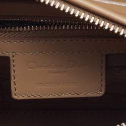 Pre Owned Dior Beige Cannage Patent Leather Medium Lady Dior Tote