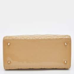 Pre Owned Dior Beige Cannage Patent Leather Medium Lady Dior Tote