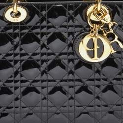 Pre Owned Dior Black Cannage Patent Leather Large Lady Dior Tote