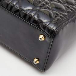 Pre Owned Dior Black Cannage Patent Leather Large Lady Dior Tote