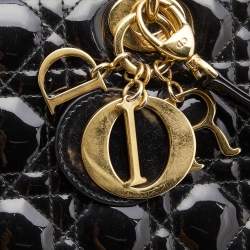 Pre Owned Dior Black Cannage Patent Leather Large Lady Dior Tote