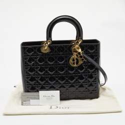 Pre Owned Dior Black Cannage Patent Leather Large Lady Dior Tote