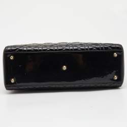 Pre Owned Dior Black Cannage Patent Leather Large Lady Dior Tote