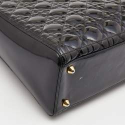 Pre Owned Dior Black Cannage Patent Leather Large Lady Dior Tote