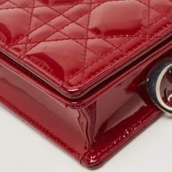 Pre Owned Dior Matte Red Cannage Patent Leather Lady Dior Pouch