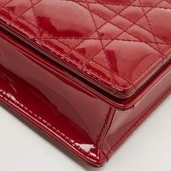 Pre Owned Dior Matte Red Cannage Patent Leather Lady Dior Pouch