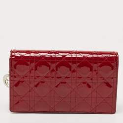 Pre Owned Dior Matte Red Cannage Patent Leather Lady Dior Pouch