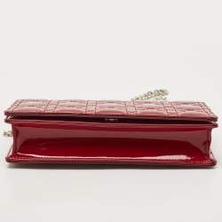 Pre Owned Dior Matte Red Cannage Patent Leather Lady Dior Pouch