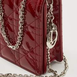 Pre Owned Dior Matte Red Cannage Patent Leather Lady Dior Pouch