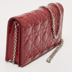 Pre Owned Dior Matte Red Cannage Patent Leather Lady Dior Pouch