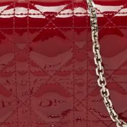 Pre Owned Dior Matte Red Cannage Patent Leather Lady Dior Pouch