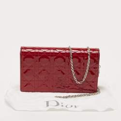 Pre Owned Dior Matte Red Cannage Patent Leather Lady Dior Pouch