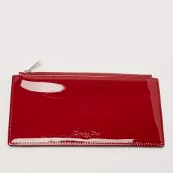 Pre Owned Dior Matte Red Cannage Patent Leather Lady Dior Pouch