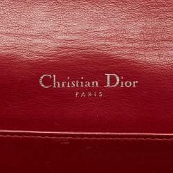 Pre Owned Dior Matte Red Cannage Patent Leather Lady Dior Pouch