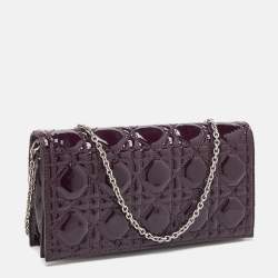 Pre Owned Dior Purple Cannage Patent Leather Lady Dior Chain Clutch
