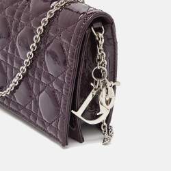 Pre Owned Dior Purple Cannage Patent Leather Lady Dior Chain Clutch
