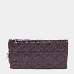 Pre Owned Dior Purple Cannage Patent Leather Lady Dior Chain Clutch