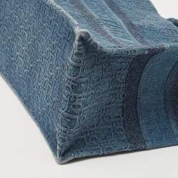 Pre Owned Dior Navy Blue Oblique Denim Medium Book Tote