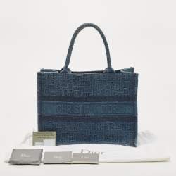 Pre Owned Dior Navy Blue Oblique Denim Medium Book Tote