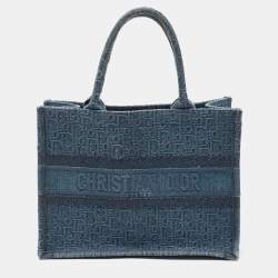 Pre Owned Dior Navy Blue Oblique Denim Medium Book Tote