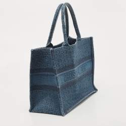 Pre Owned Dior Navy Blue Oblique Denim Medium Book Tote