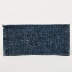 Pre Owned Dior Navy Blue Oblique Denim Medium Book Tote
