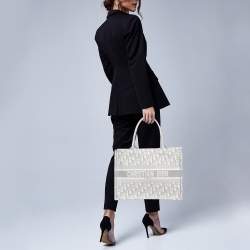 Pre Owned Dior Grey Oblique Canvas Medium Book Tote