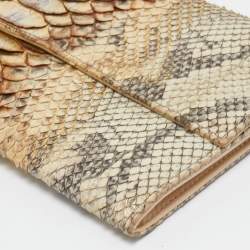 Pre Owned Dior Metallic Beige Python Wristlet Clutch